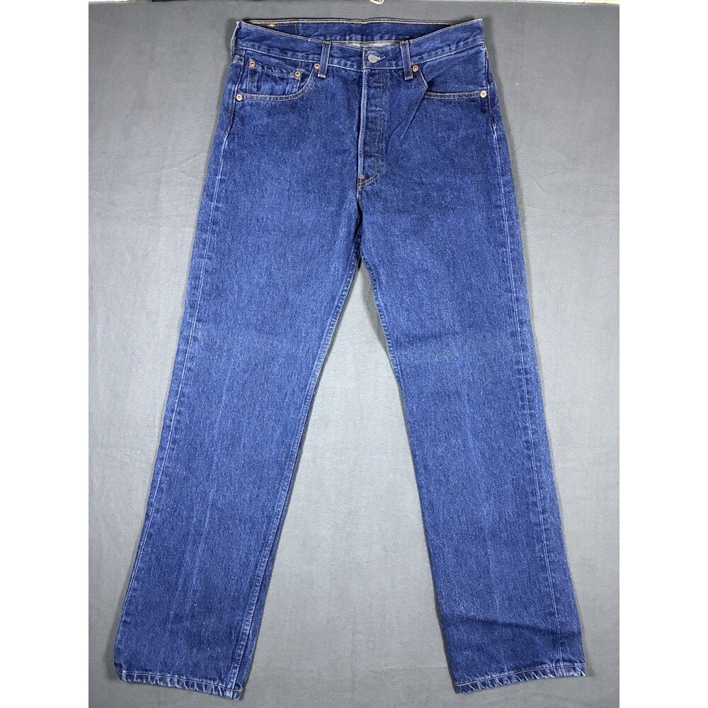 Levis Jeans Mens 32x32 Blue 501 Straight Fit Button Fly Dark Wash Denim felt 90s